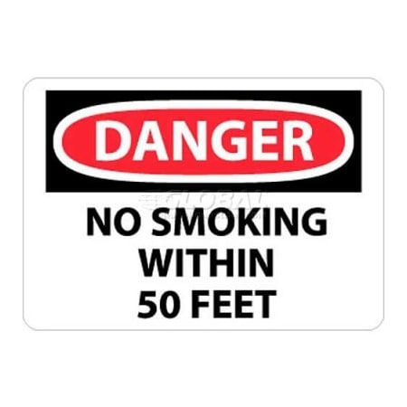 National Marker Co NMC OSHA Sign, Danger No Smoking Within 50 Feet, 10in X 14in, White/Red/Black D124RB